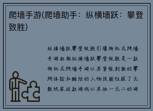 爬墙手游(爬墙助手：纵横墙跃：攀登致胜)